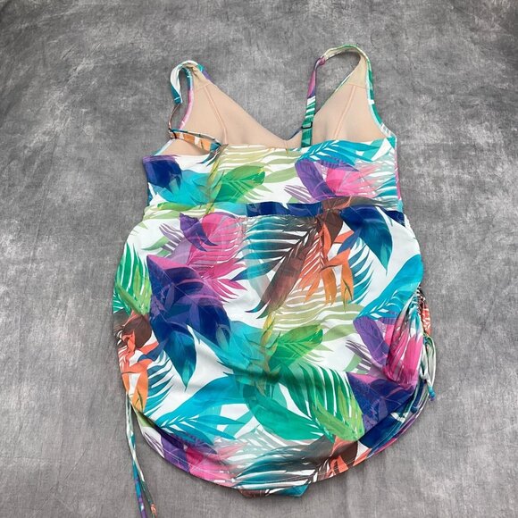 Cacique SWIM Suit Women 20 Pink Blue Palm Tropical Modest Layer‎ Bra 1pc - Picture 7 of 11